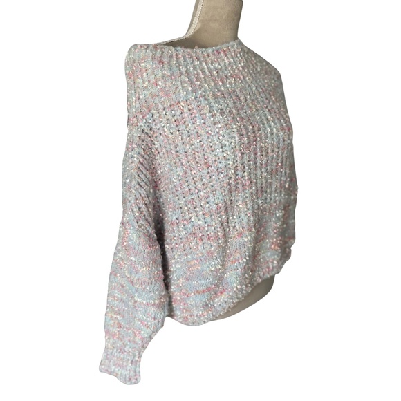 AndTheWhy Fuzzy Confetti Off Shoulder Popcorn Knit Sweater Sz M/L NWOT Cozycore - Picture 2 of 6
